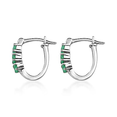 Ethiopian Emerald Hoop Earrings in Platinum Over Sterling Silver 0.65 ctw