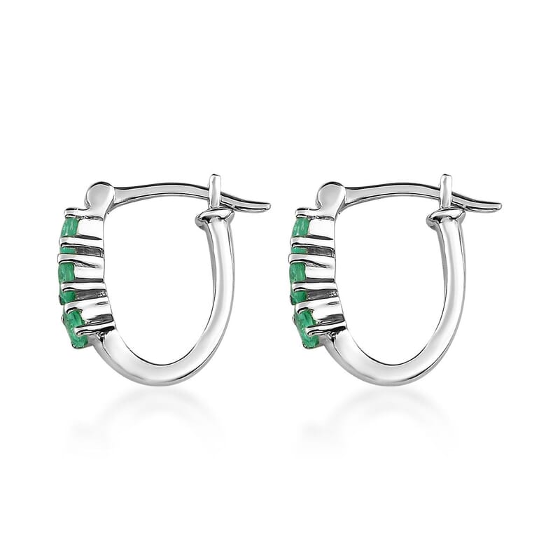 Ethiopian Emerald Hoop Earrings in Platinum Over Sterling Silver 0.65 ctw