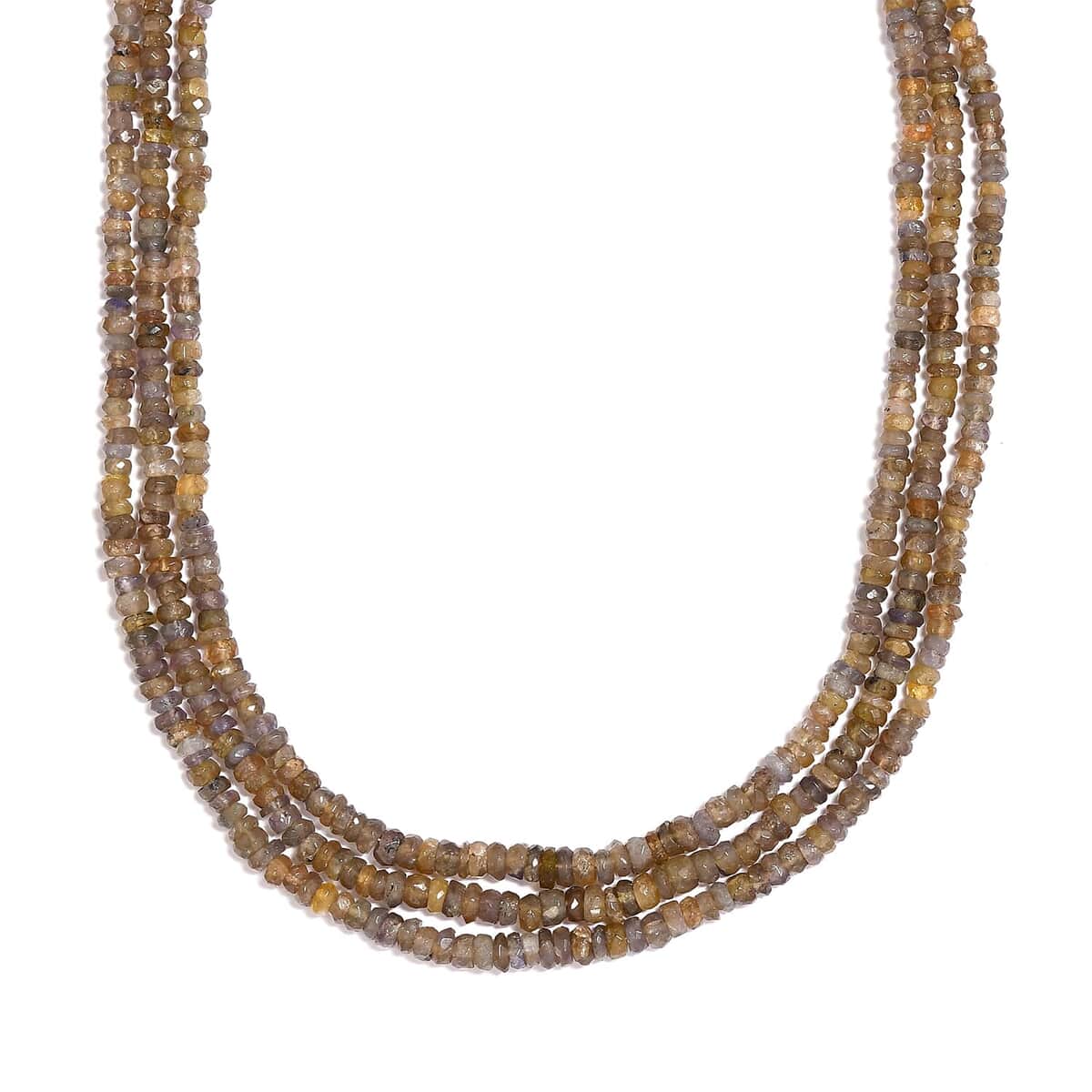 Golden Tanzanite 3 Row Beaded Necklace 18 Inches in Sterling Silver 200.00 ctw image number 0