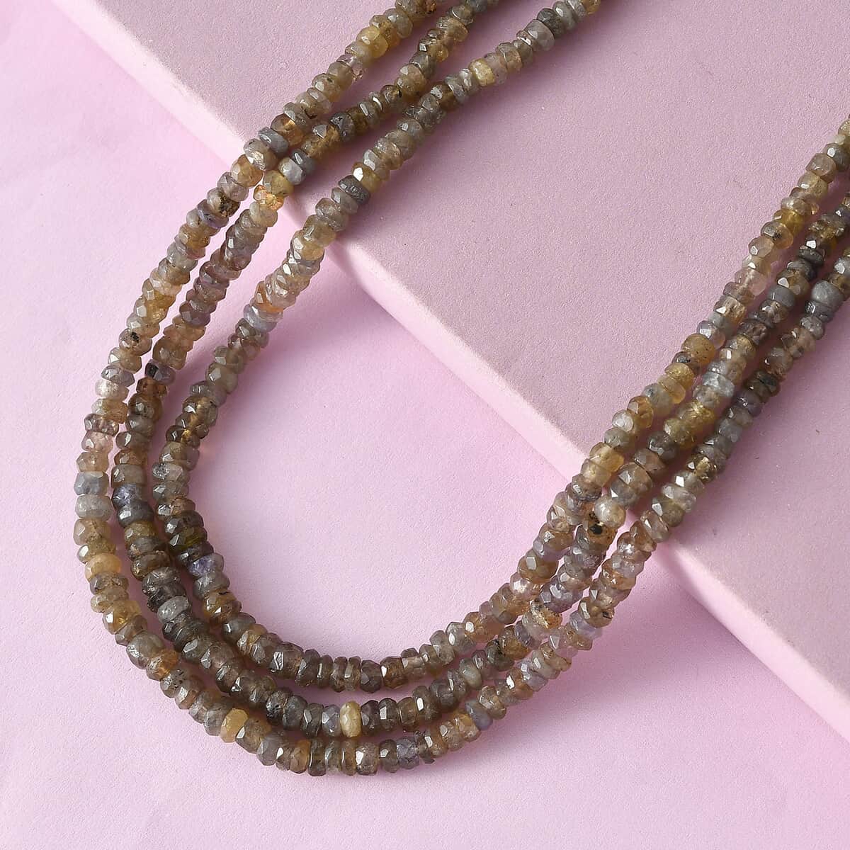 Golden Tanzanite 3 Row Beaded Necklace 18 Inches in Sterling Silver 200.00 ctw image number 1