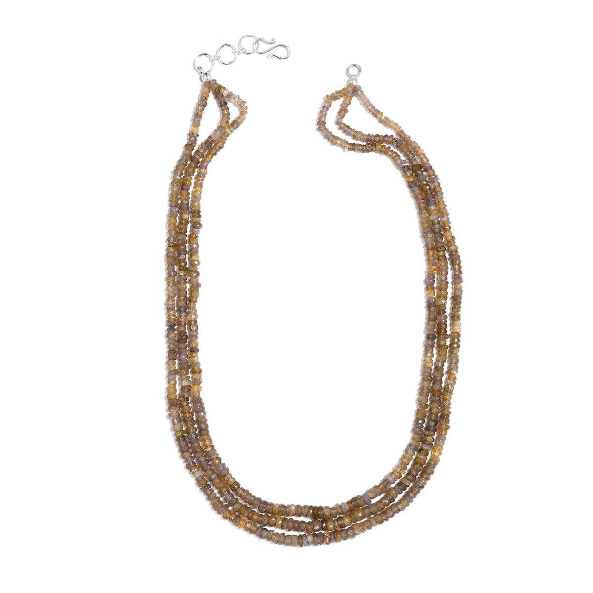 Golden Tanzanite 3 Row Beaded Necklace 18 Inches in Sterling Silver 200.00 ctw image number 3