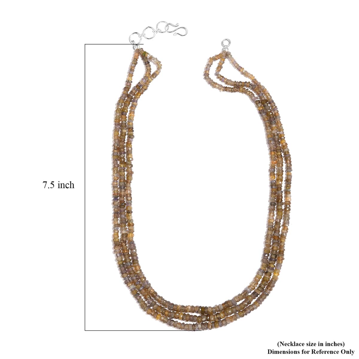 Golden Tanzanite 3 Row Beaded Necklace 18 Inches in Sterling Silver 200.00 ctw image number 5