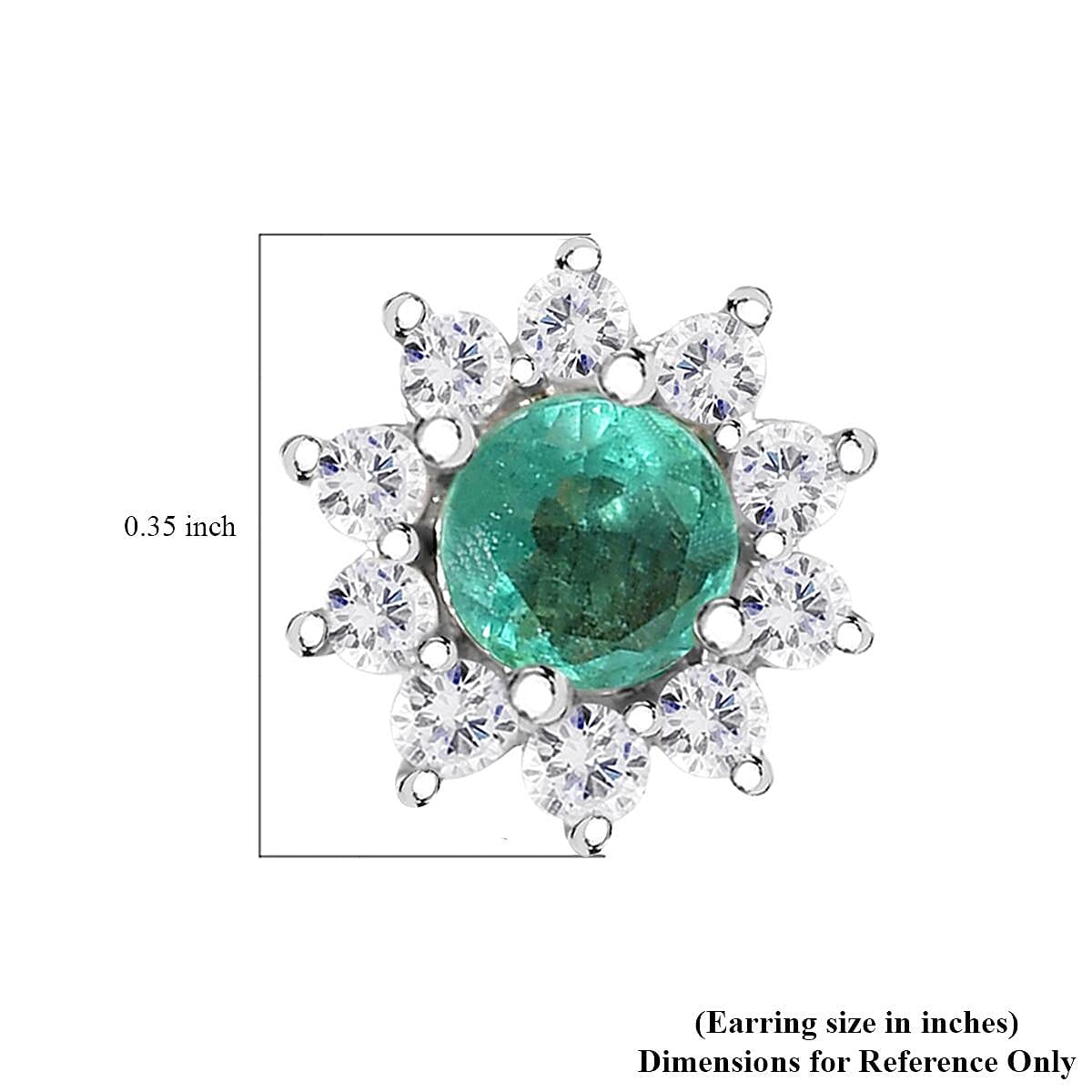 Ethiopian Emerald and White Zircon Stud Sunburst Earrings in Platinum Over Sterling Silver 1.00 ctw