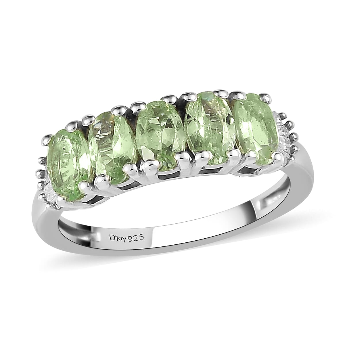 Premium Natural Tsavorite Garnet and Diamond Accent 5 Stone Ring in Platinum Over Sterling Silver (Size 10.0) 1.40 ctw image number 0