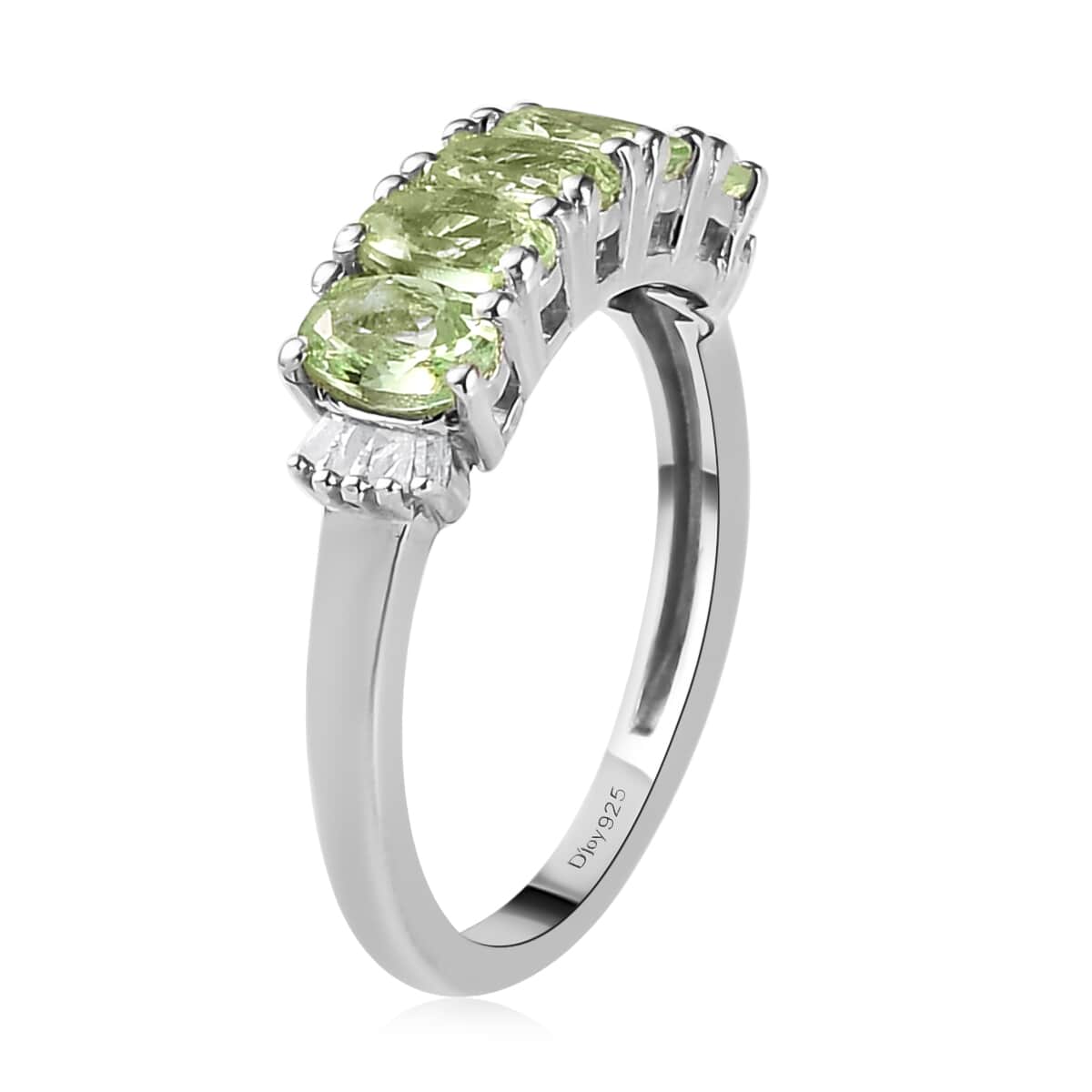 Premium Natural Tsavorite Garnet and Diamond Accent 5 Stone Ring in Platinum Over Sterling Silver (Size 10.0) 1.40 ctw image number 3