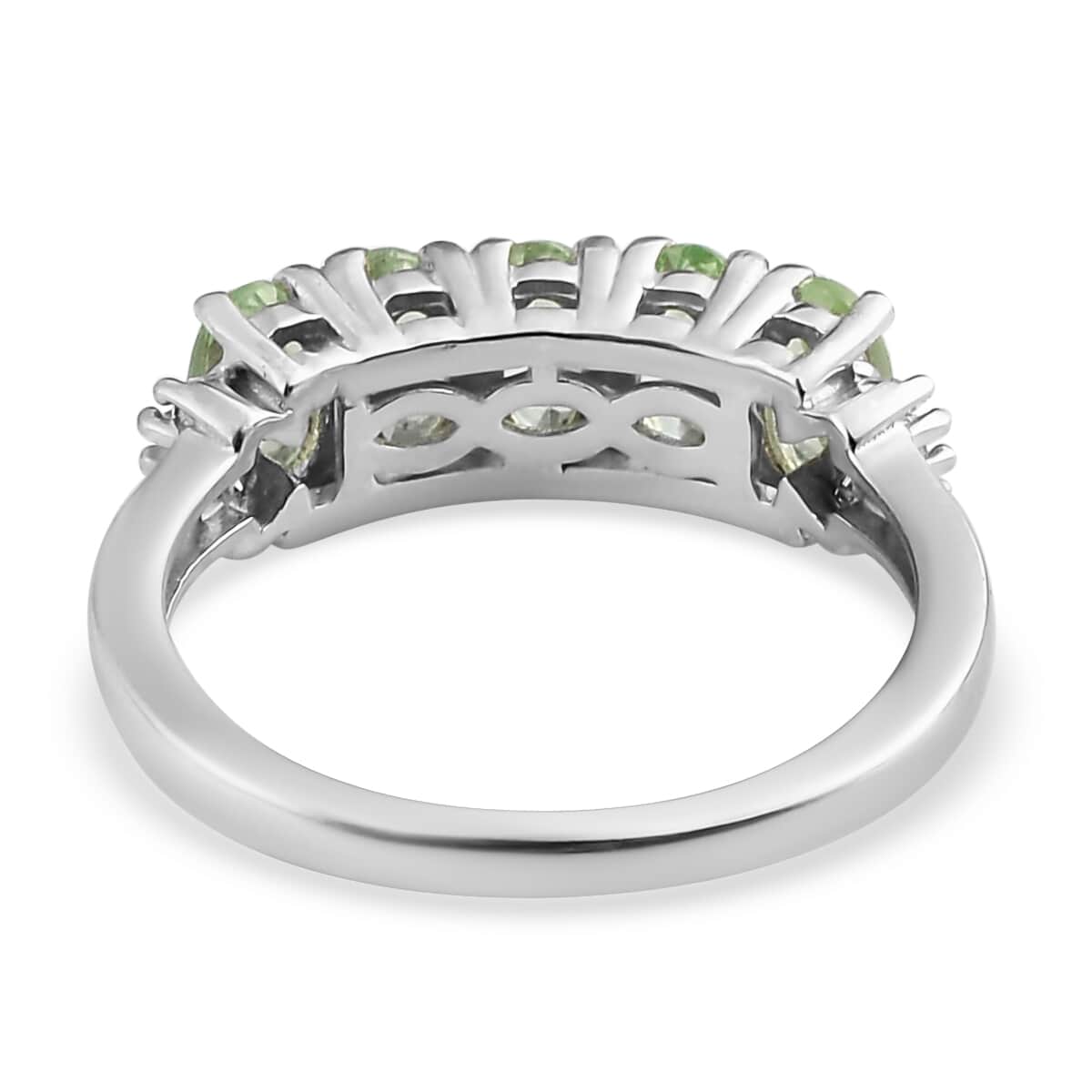 Premium Natural Tsavorite Garnet and Diamond Accent 5 Stone Ring in Platinum Over Sterling Silver (Size 10.0) 1.40 ctw image number 4
