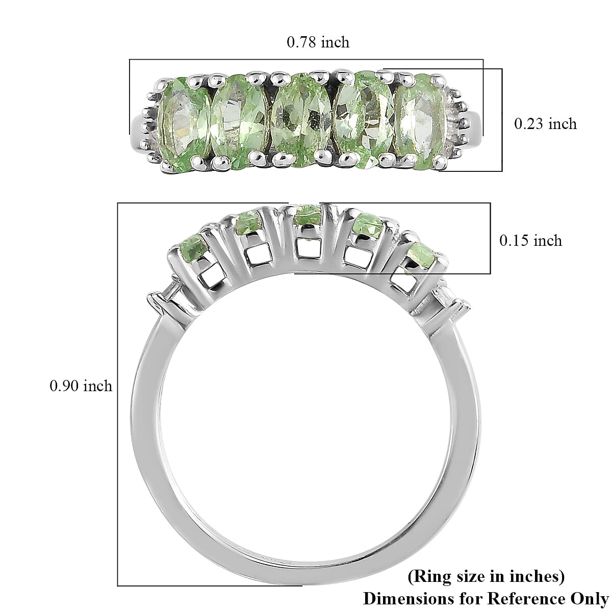 Premium Natural Tsavorite Garnet and Diamond Accent 5 Stone Ring in Platinum Over Sterling Silver (Size 5.0) 1.40 ctw image number 5