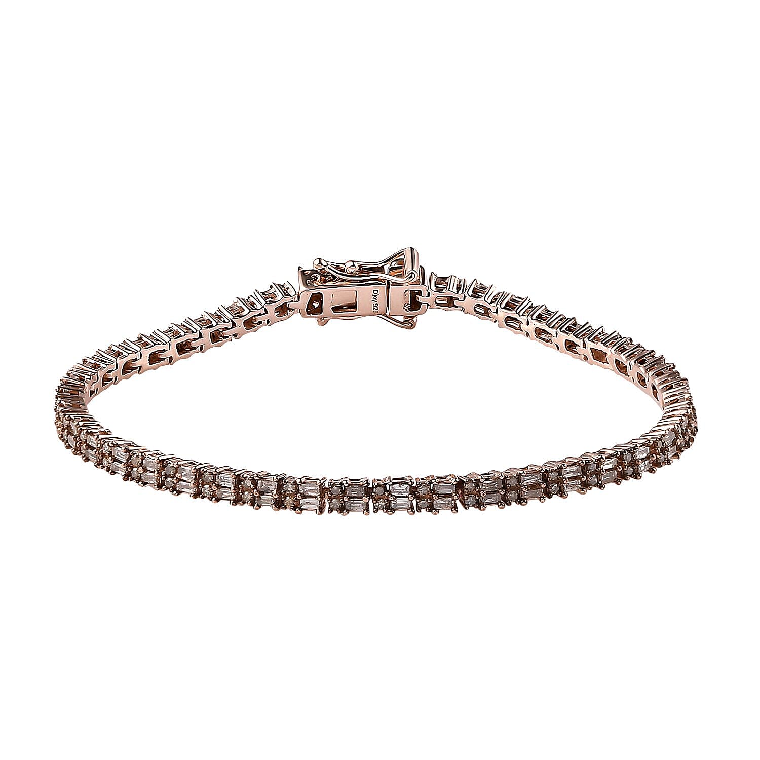 Natural Champagne Diamond Linking Bracelet in Vermeil Rose Gold Over Sterling Silver (7.25 In) 9.75 Grams 2.25 ctw