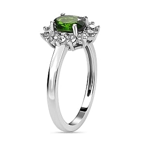 Chrome Diopside and White Zircon 1.39 ctw Ring in Platinum Over Sterling Silver (Size 5.5)