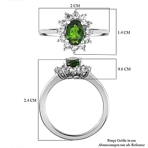 Chrome Diopside and White Zircon 1.39 ctw Ring in Platinum Over Sterling Silver (Size 5.5)