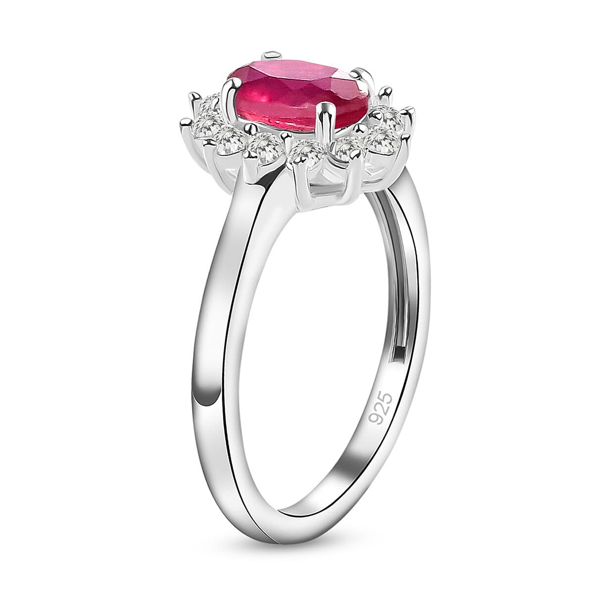 African Ruby (FF) and White Zircon 1.50 ctw Ring in Platinum Over Sterling Silver (Size 11.5)
