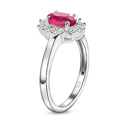 African Ruby (FF) and White Zircon 1.50 ctw Ring in Platinum Over Sterling Silver (Size 11.5)