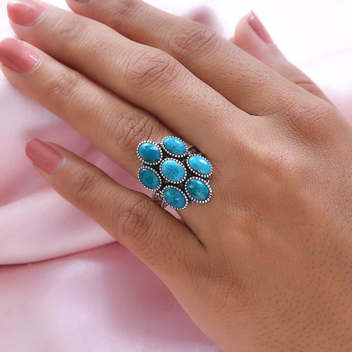 Artisan Crafted Sierra Nevada Turquoise Floral Ring in Sterling Silver 5.65 ctw image number 2