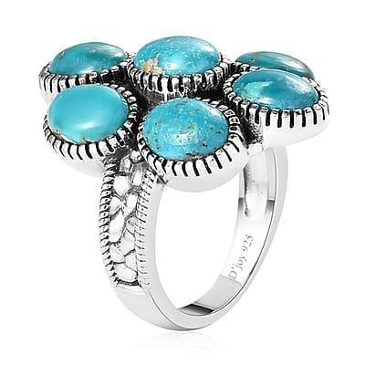 Artisan Crafted Sierra Nevada Turquoise Floral Ring in Sterling Silver (Size 10.0) 5.65 ctw