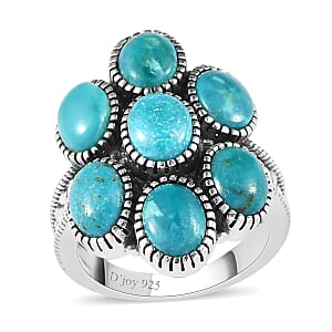 Artisan Crafted Sierra Nevada Turquoise Floral Ring in Sterling Silver (Size 6.0) 5.65 ctw