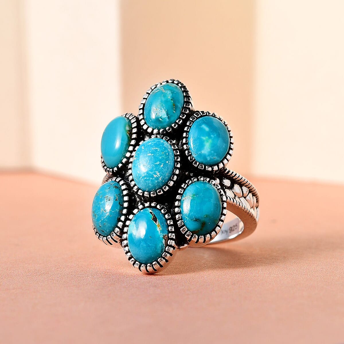 Artisan Crafted Sierra Nevada Turquoise Floral Ring in Sterling Silver (Size 6.0) 5.65 ctw image number 1