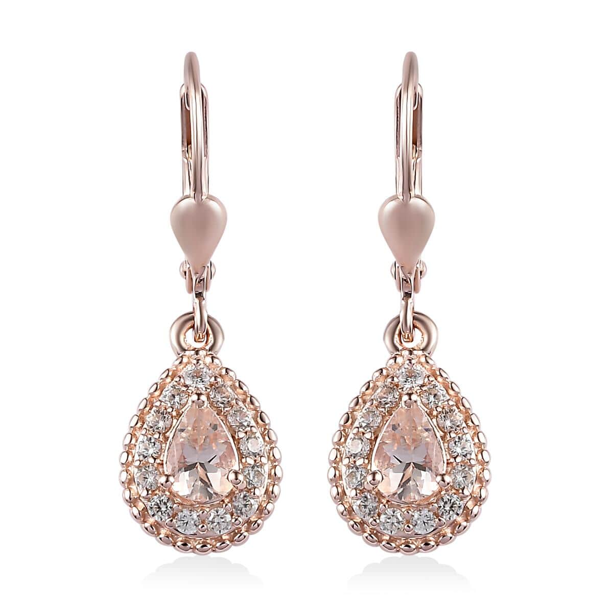Marropino Morganite and Natural White Zircon Lever Back Earrings in Vermeil Rose Gold Over Sterling Silver 1.35 ctw image number 0