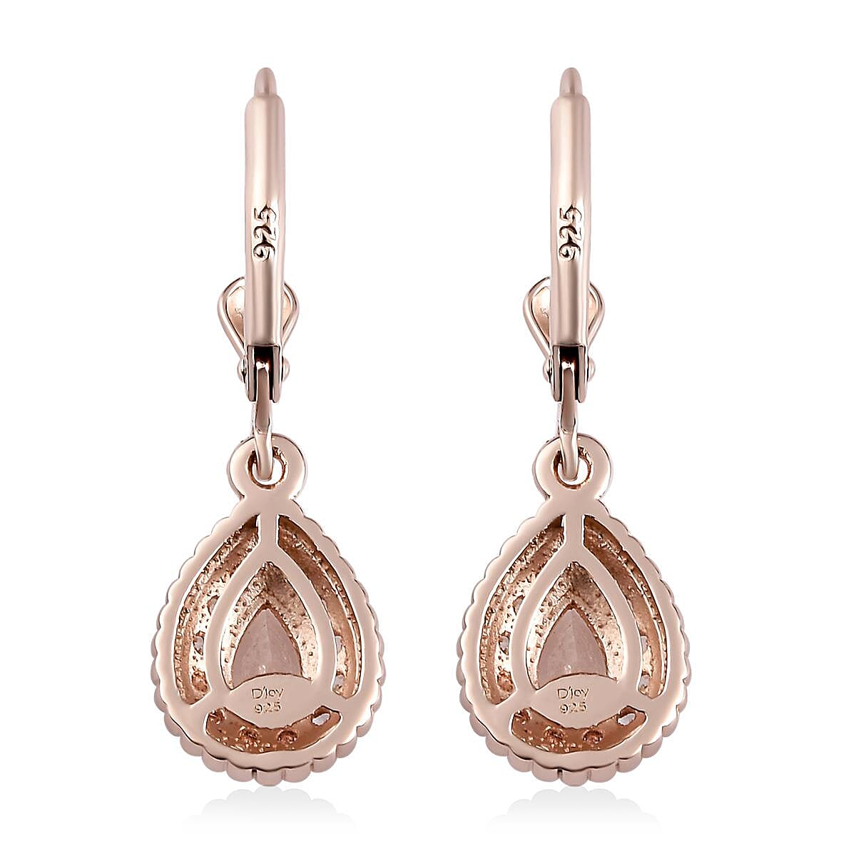 Marropino Morganite and Natural White Zircon Lever Back Earrings in Vermeil Rose Gold Over Sterling Silver 1.35 ctw