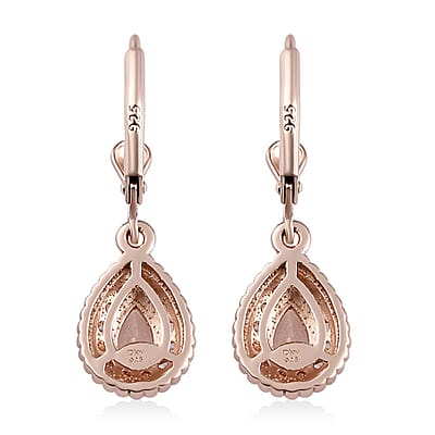Marropino Morganite and Natural White Zircon Lever Back Earrings in Vermeil Rose Gold Over Sterling Silver 1.35 ctw