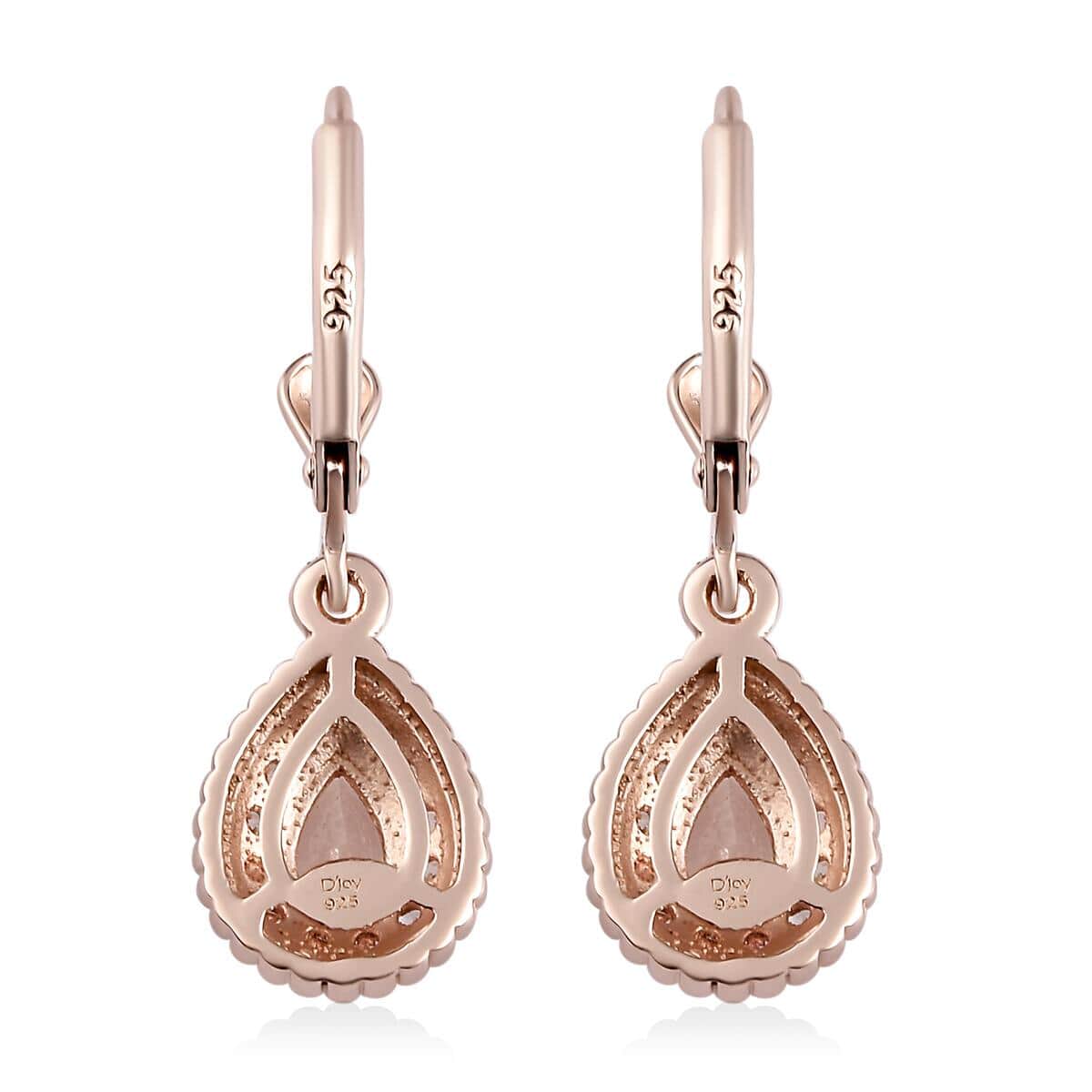 Marropino Morganite and Natural White Zircon Lever Back Earrings in Vermeil Rose Gold Over Sterling Silver 1.35 ctw image number 3