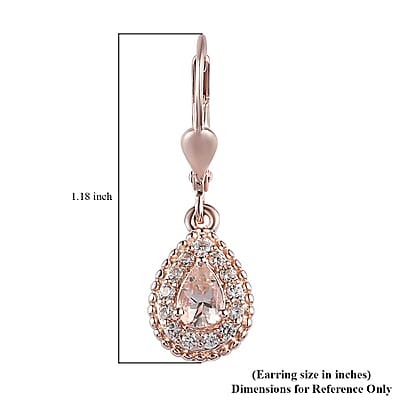 Marropino Morganite and Natural White Zircon Lever Back Earrings in Vermeil Rose Gold Over Sterling Silver 1.35 ctw