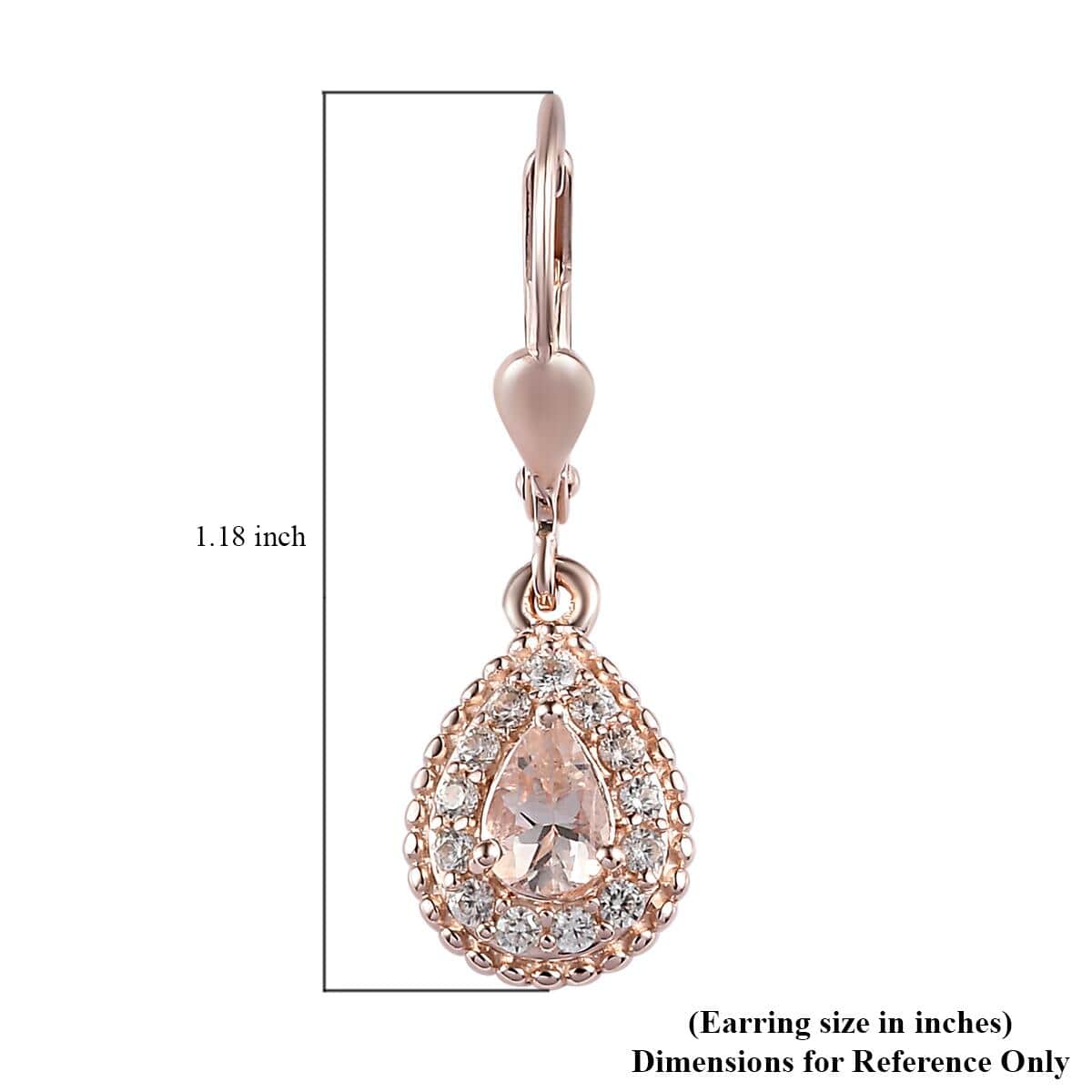 Marropino Morganite and Natural White Zircon Lever Back Earrings in Vermeil Rose Gold Over Sterling Silver 1.35 ctw image number 4