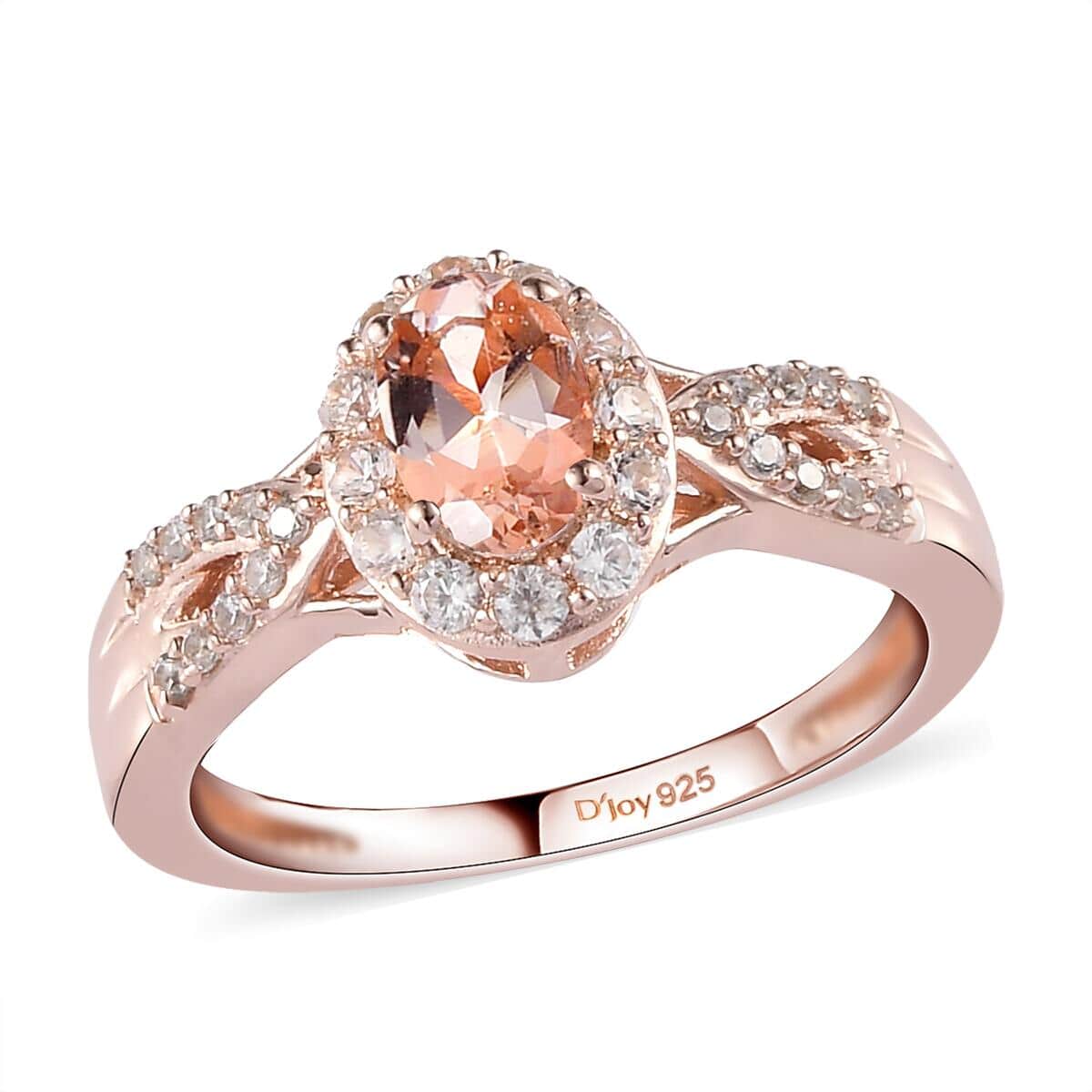 Marropino Morganite and Natural White Zircon Split Shank Ring in Vermeil Rose Gold Over Sterling Silver (Size 10.0) 0.85 ctw image number 0