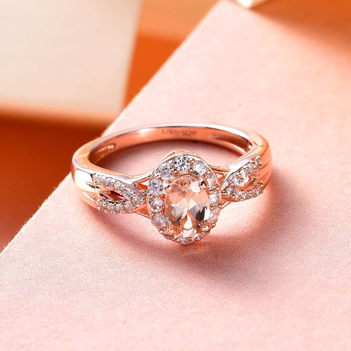 Marropino Morganite and Natural White Zircon Split Shank Ring in Vermeil Rose Gold Over Sterling Silver (Size 10.0) 0.85 ctw image number 1