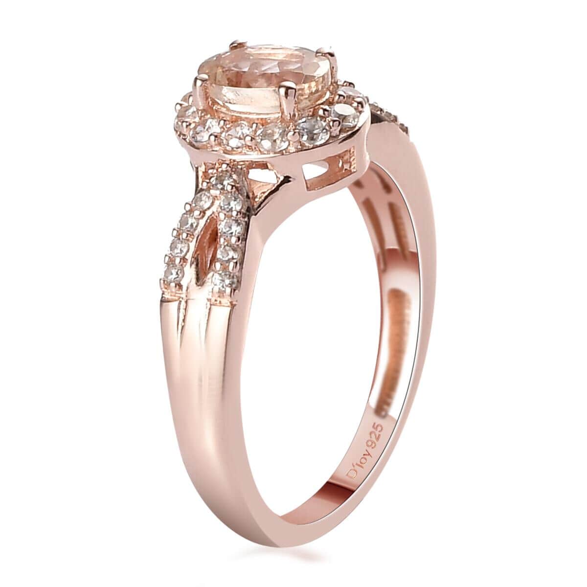 Marropino Morganite and Natural White Zircon Split Shank Ring in Vermeil Rose Gold Over Sterling Silver (Size 10.0) 0.85 ctw image number 3