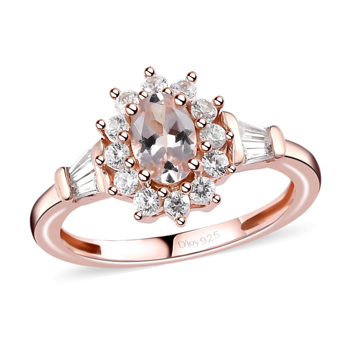 Marropino Morganite and Natural White Zircon Sunburst Ring in Vermeil Rose Gold Over Sterling Silver (Size 10.0) 1.00 ctw image number 0