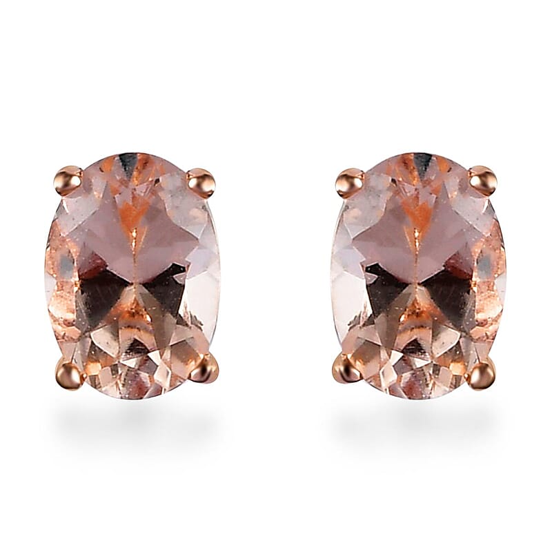 Marropino Morganite Solitaire Stud Earrings in Vermeil Rose Gold Over Sterling Silver 0.90 ctw