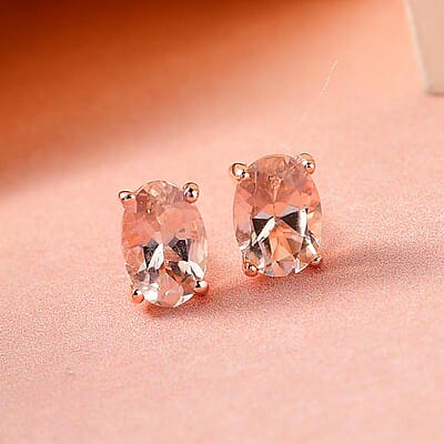 Marropino Morganite Solitaire Stud Earrings in Vermeil Rose Gold Over Sterling Silver 0.90 ctw