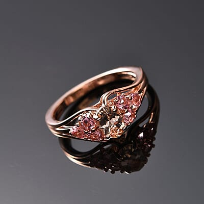 Marropino Morganite and Morro Redondo Pink Tourmaline Ring in Vermeil Rose Gold Over Sterling Silver (Size 10.0) 0.85 ctw