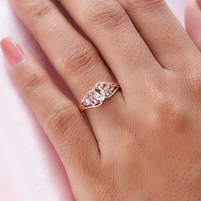 Marropino Morganite and Morro Redondo Pink Tourmaline Ring in Vermeil Rose Gold Over Sterling Silver (Size 10.0) 0.85 ctw