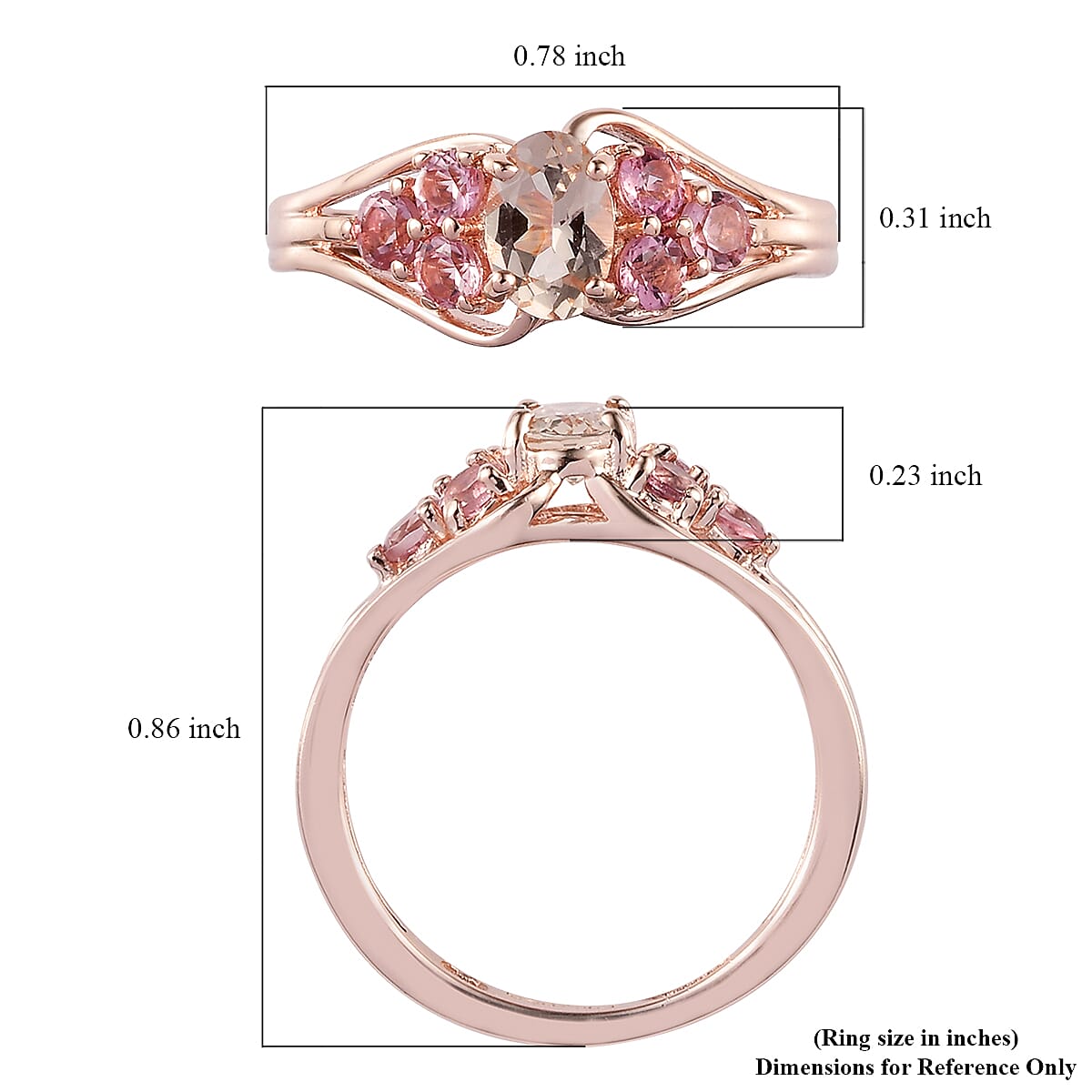 Marropino Morganite and Morro Redondo Pink Tourmaline Ring in Vermeil Rose Gold Over Sterling Silver (Size 10.0) 0.85 ctw