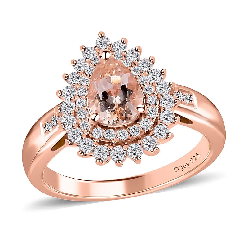 Premium Marropino Morganite Ring , Dual Halo Ring , White Zircon Ring , Morganite Halo Ring , Rose Gold Vermeil Sterling Silver Ring