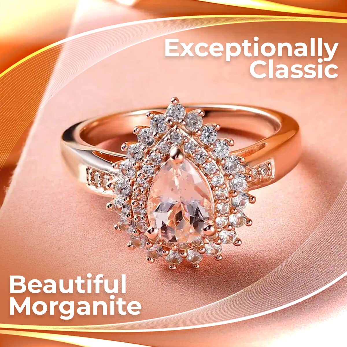 Premium Marropino Morganite Ring , Dual Halo Ring , White Zircon Ring , Morganite Halo Ring , Rose Gold Vermeil Sterling Silver Ring image number 1