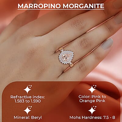 Premium Marropino Morganite Ring , Dual Halo Ring , White Zircon Ring , Morganite Halo Ring , Rose Gold Vermeil Sterling Silver Ring