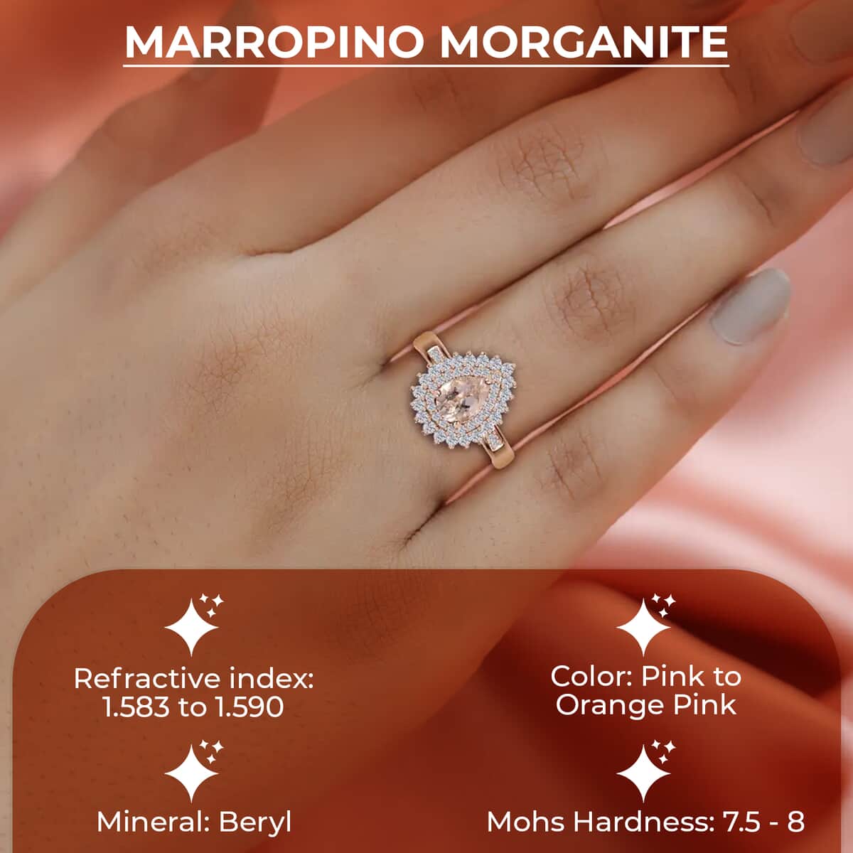 Marropino Morganite and Natural White Zircon Double Halo Ring in Vermeil Rose Gold Over Sterling Silver 1.15 ctw image number 2