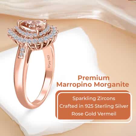 Premium Marropino Morganite Ring , Dual Halo Ring , White Zircon Ring , Morganite Halo Ring , Rose Gold Vermeil Sterling Silver Ring image number 3