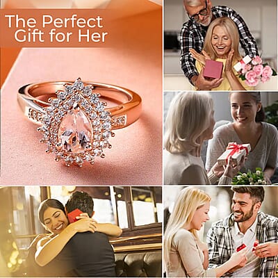 Premium Marropino Morganite Ring , Dual Halo Ring , White Zircon Ring , Morganite Halo Ring , Rose Gold Vermeil Sterling Silver Ring
