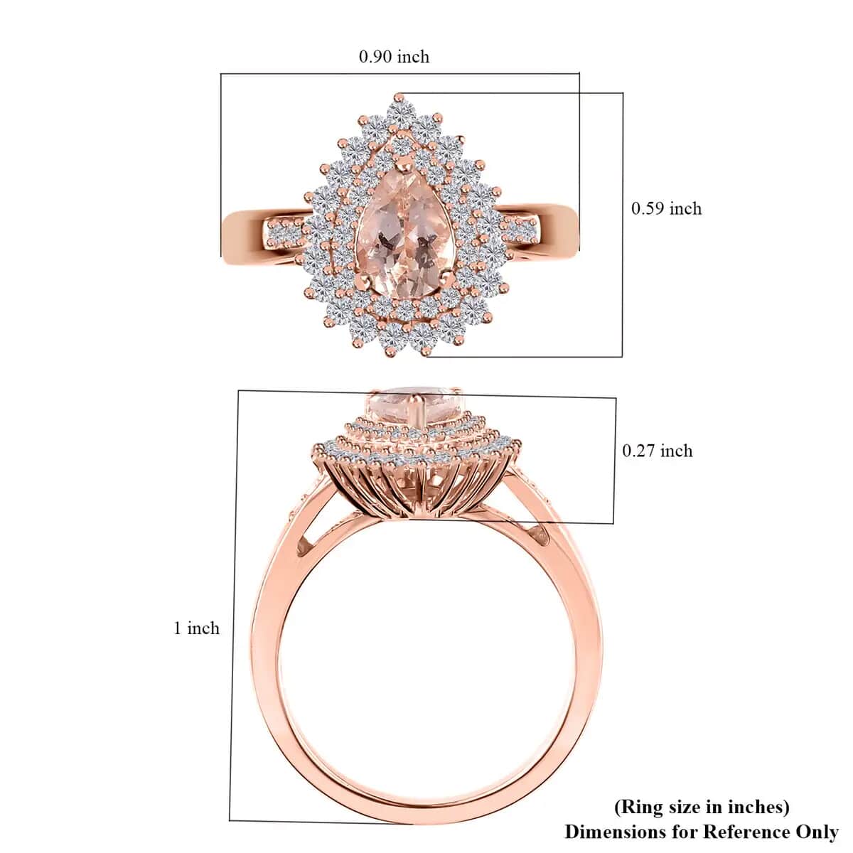 Marropino Morganite and Natural White Zircon Double Halo Ring in Vermeil Rose Gold Over Sterling Silver 1.15 ctw image number 6