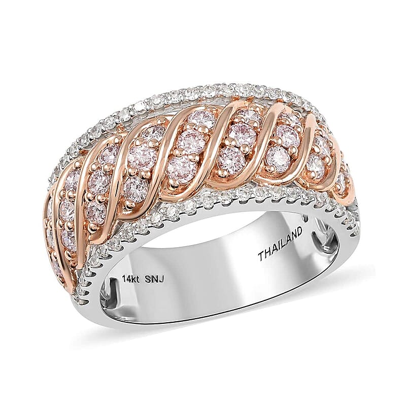 NY Closeout 14K Rose Gold I1 Natural Pink and White Diamond Ring (Size 10.0) 7.30 Grams 1.00 ctw