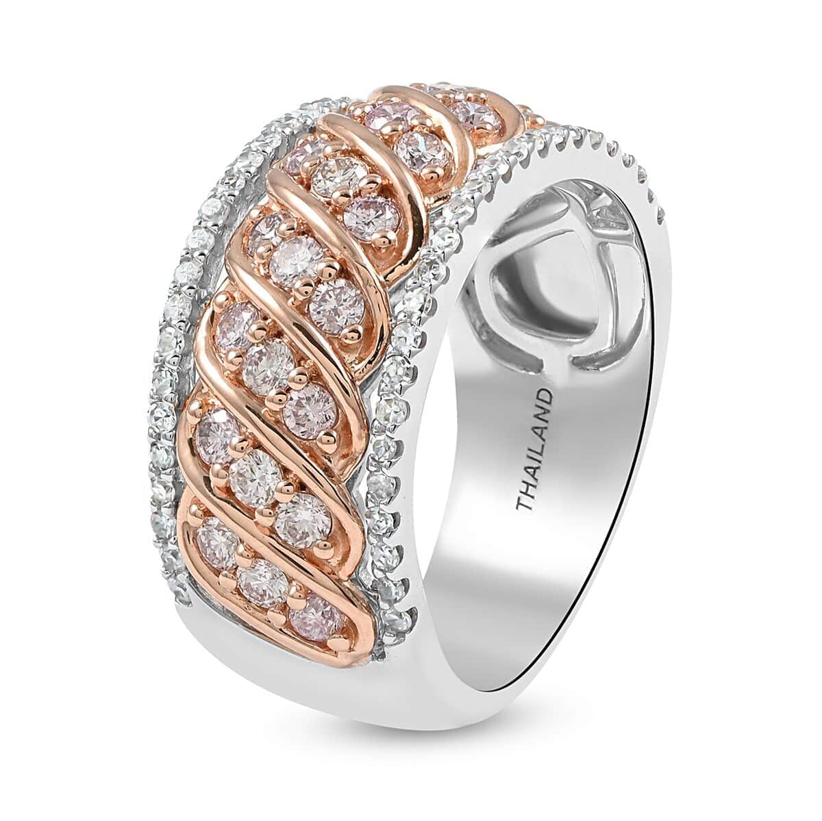 NY Closeout 14K Rose Gold Natural Pink and White Diamond (I1) Ring (Size 7.0) (7.30 g) 1.00 ctw image number 3