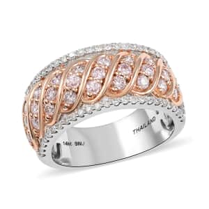 NY Closeout 14K Rose Gold Natural Pink and White Diamond (I1) Ring (Size 7.0) 7.30 Grams 1.00 ctw