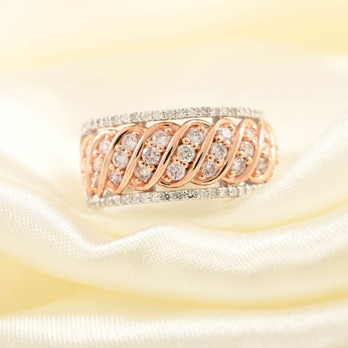 NY Closeout 14K Rose Gold I1 Natural Pink and White Diamond Ring (Size 7.0) 7.30 Grams 1.00 ctw image number 1