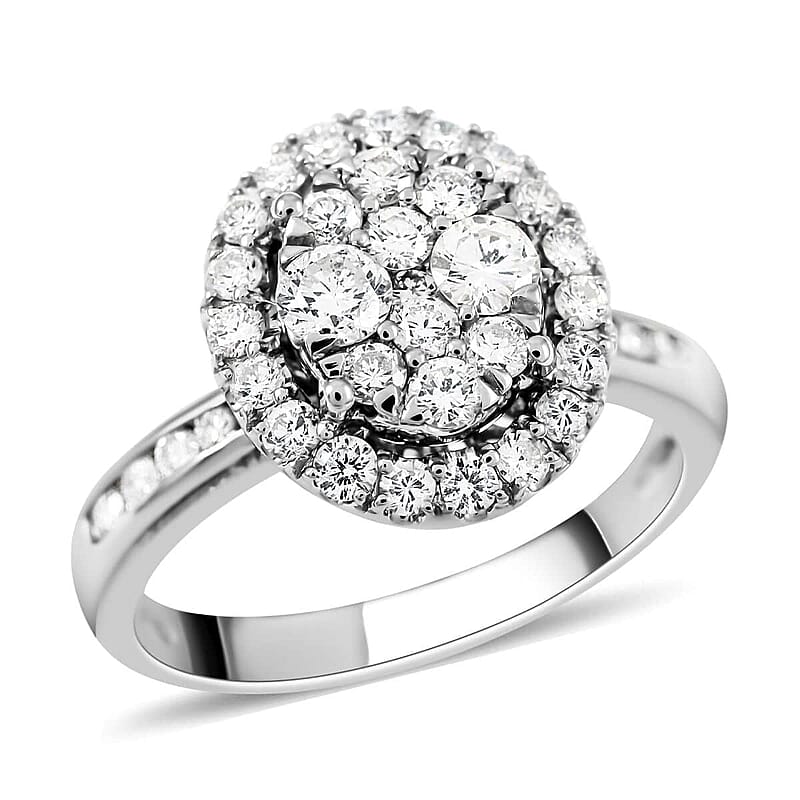 NY Closeout 950 Platinum Diamond Cluster Ring (Size 7.0) 6.80 Grams 1.10 ctw
