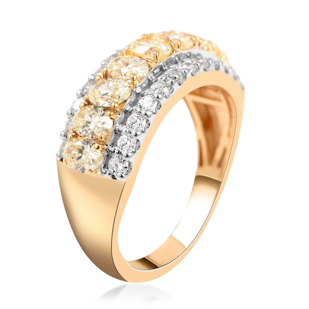 NY Closeout 18K Yellow Gold Natural Yellow and White Diamond Band Ring (Size 6.0) 2.05 ctw image number 3