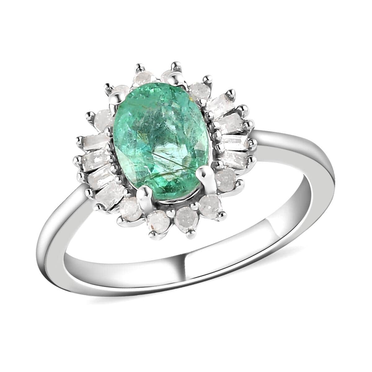 Ethiopian Emerald and Diamond Halo Ring in Platinum Over Sterling Silver (Size 10.0) 1.35 ctw image number 0