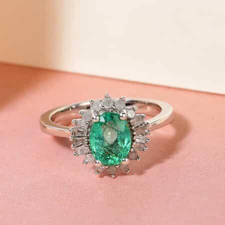 Ethiopian Emerald and Diamond Halo Ring in Platinum Over Sterling Silver (Size 10.0) 1.35 ctw image number 1